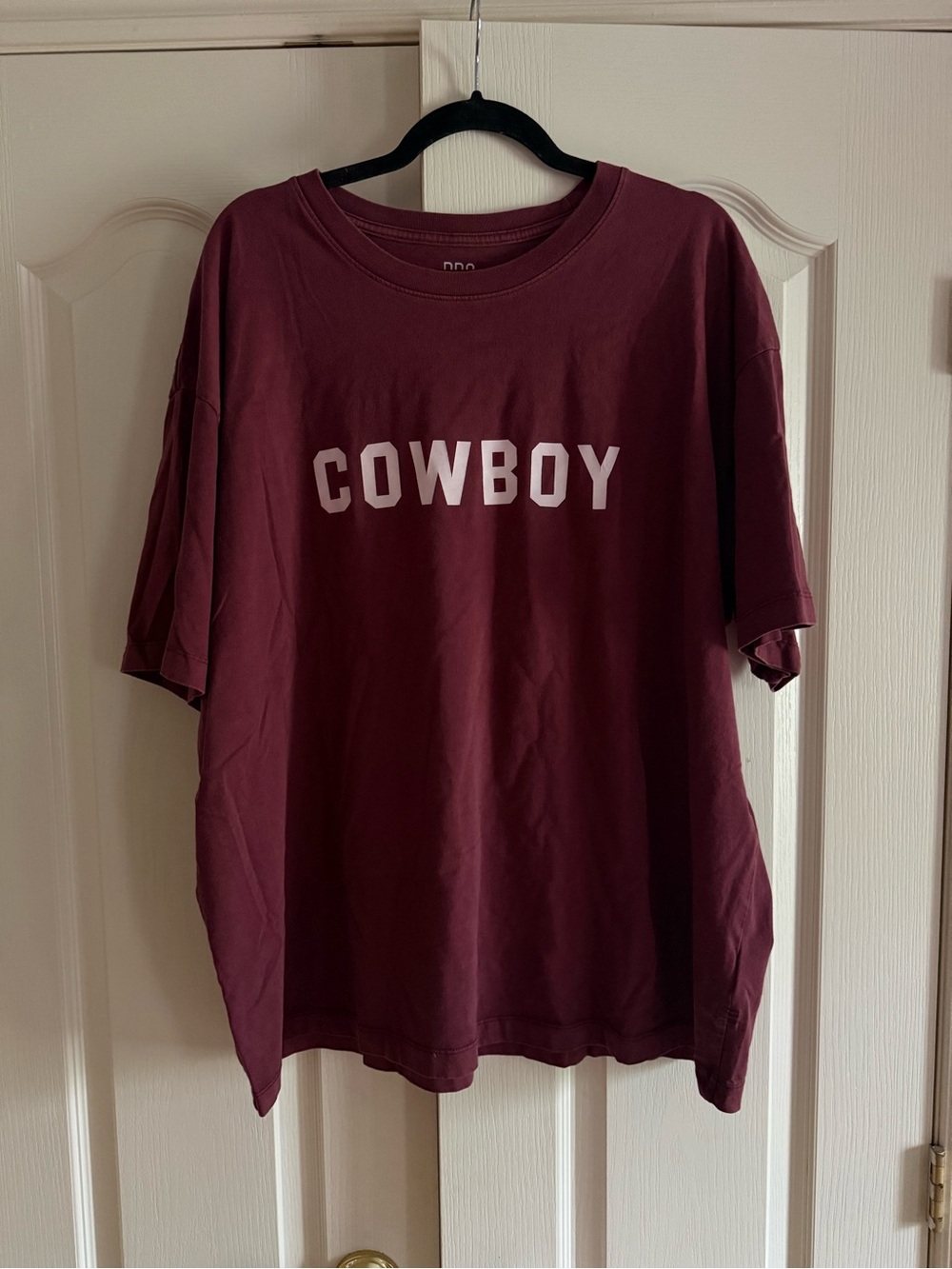 BDG Maroon Short Sleeve Tee with COWBOY Chest Print